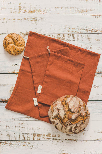 Burnt orange linen bread bag