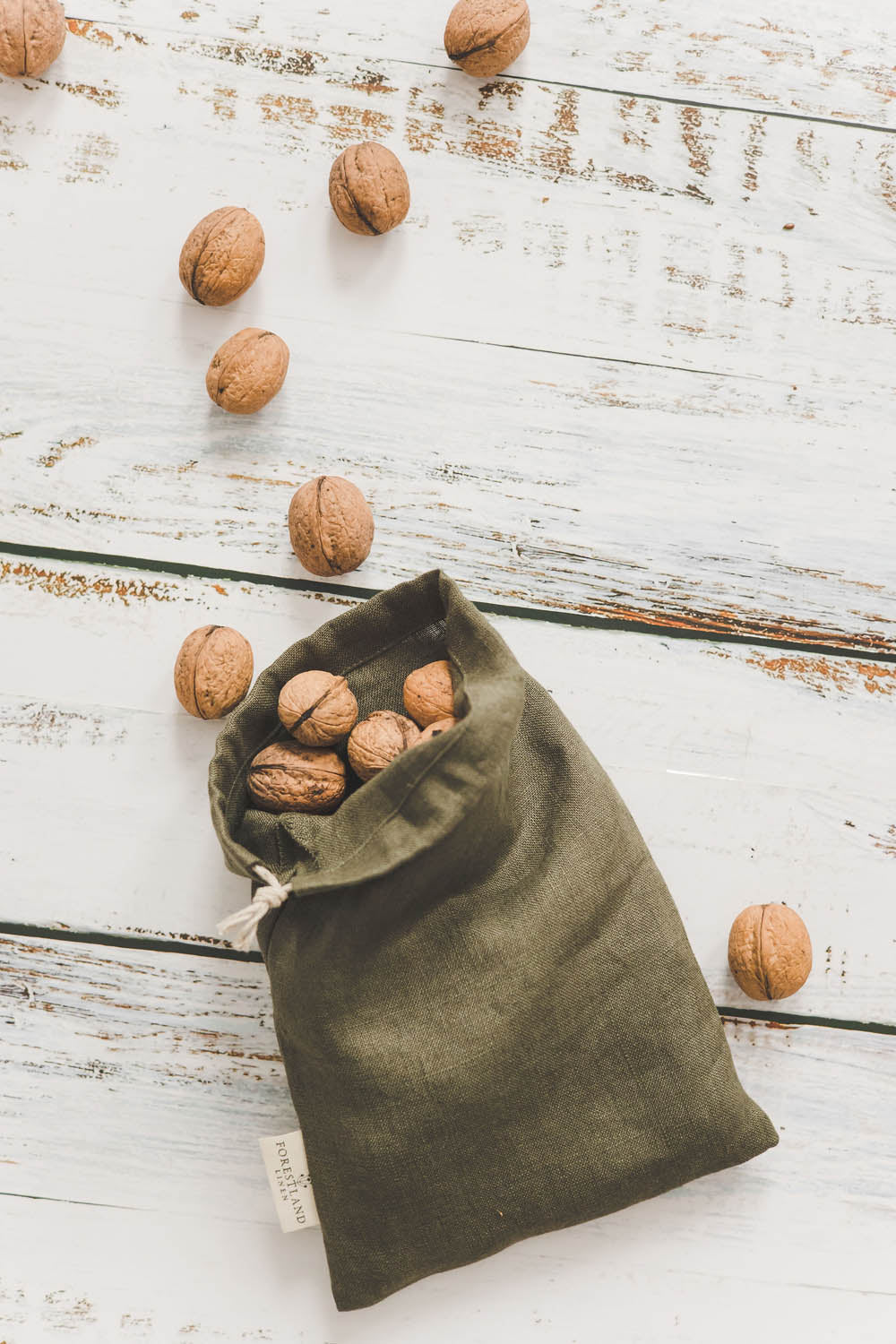 Forest green linen bread bag