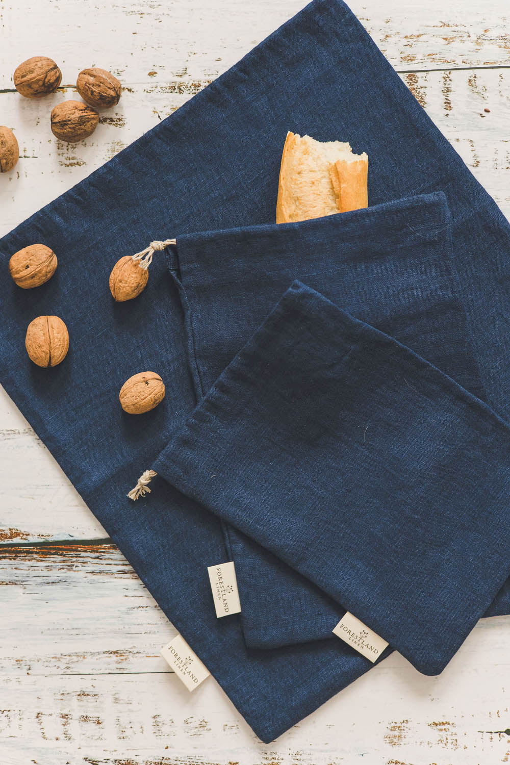 Midnight blue linen bread bag