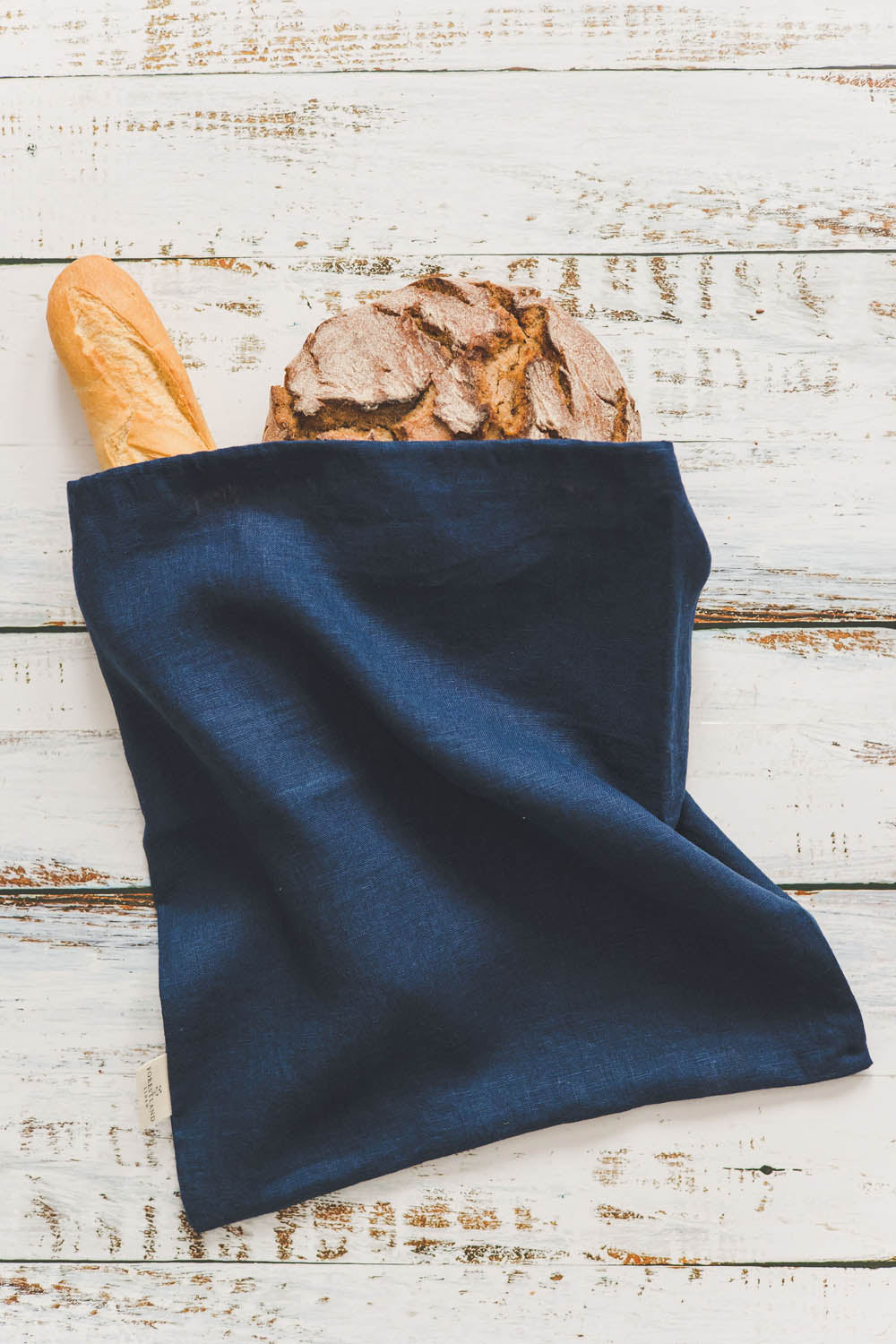 Midnight blue linen bread bag