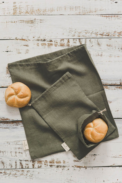 Gray green linen bread bag