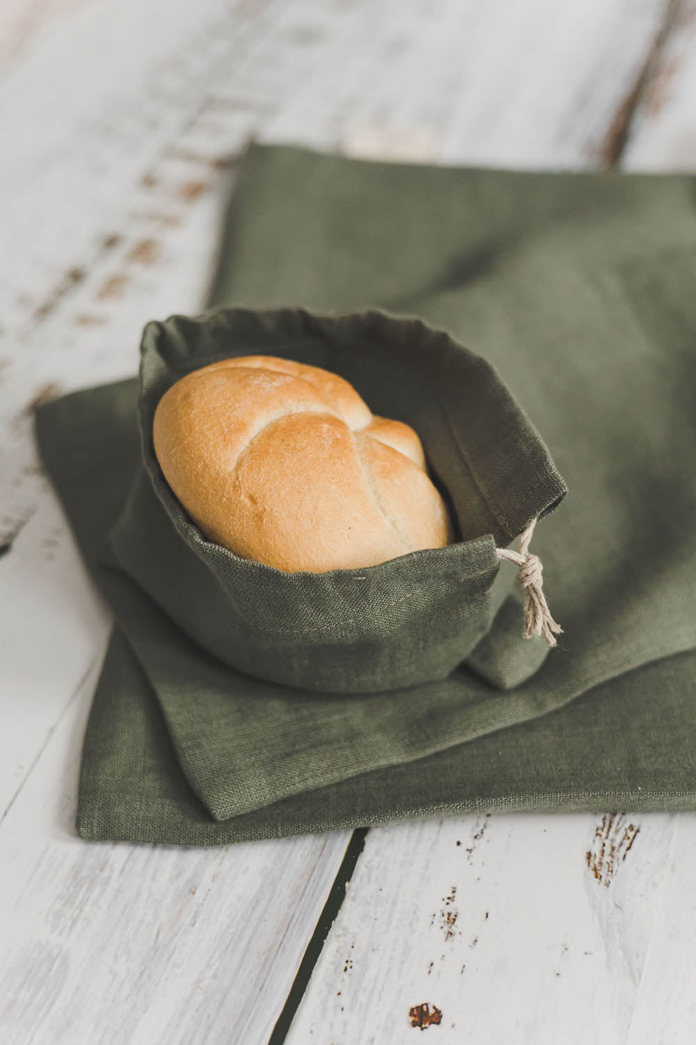 Gray green linen bread bag