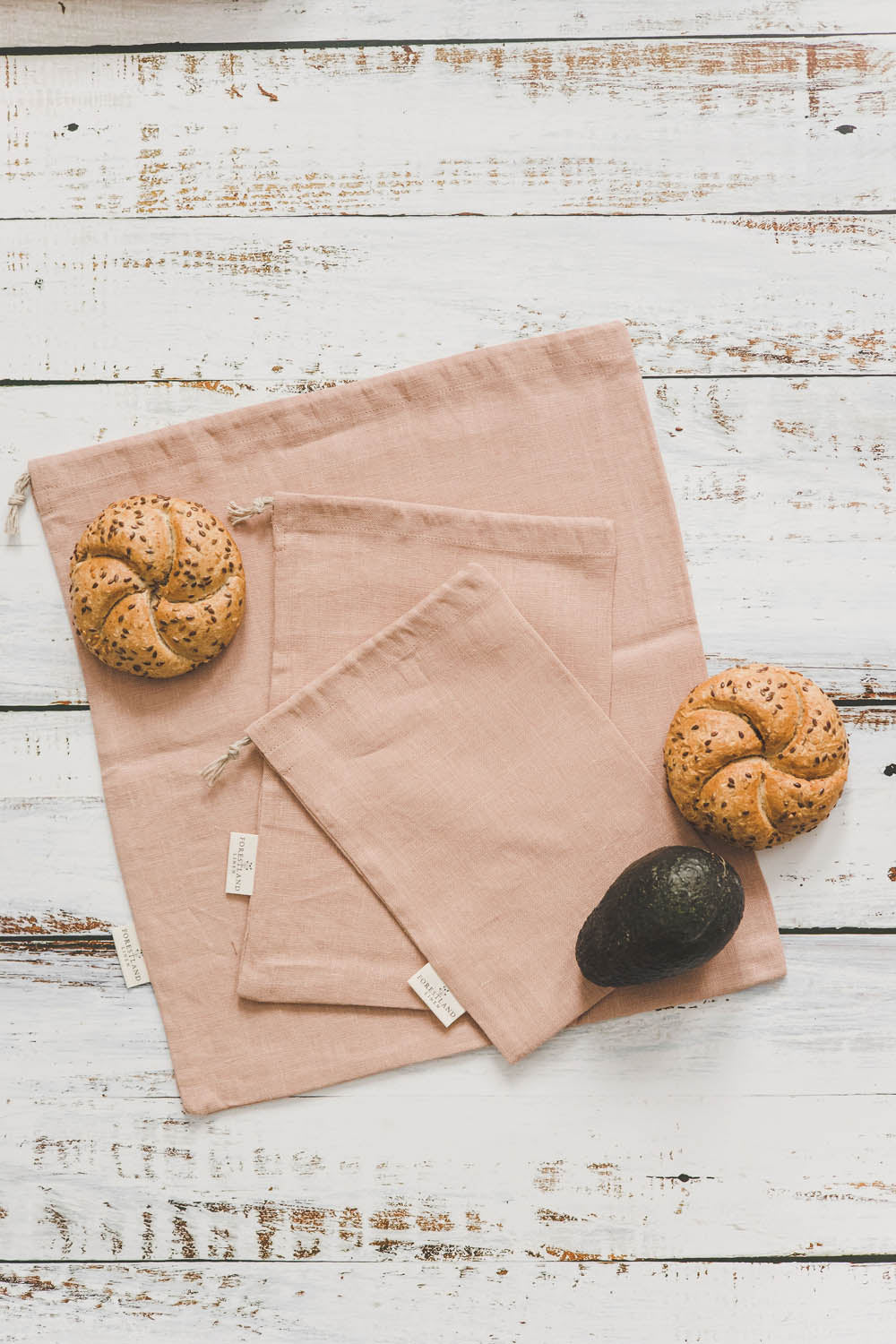 Misty rose linen bread bag