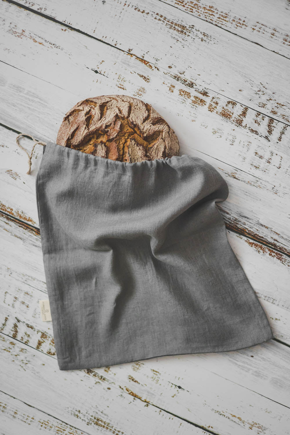 Grey linen bread bag