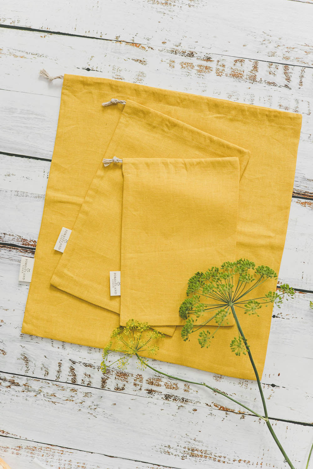 Mimosa yellow linen bread bag