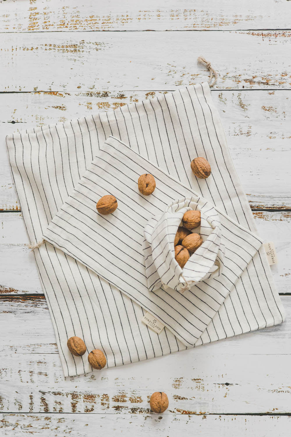 White linen bread bag with black stripes