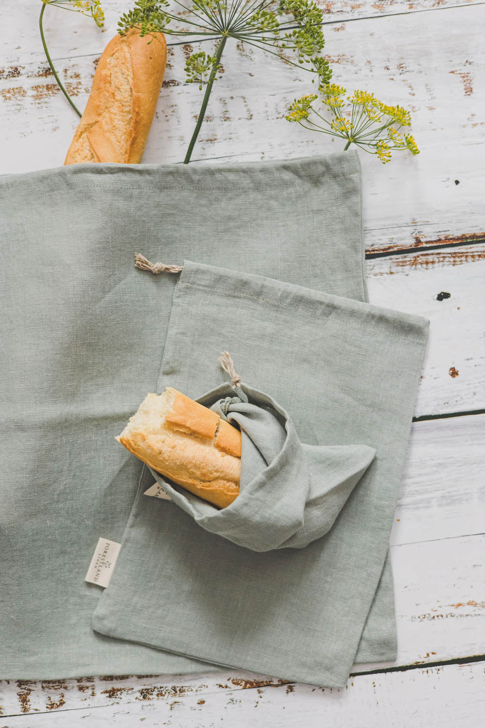 Frosty green linen bread bag