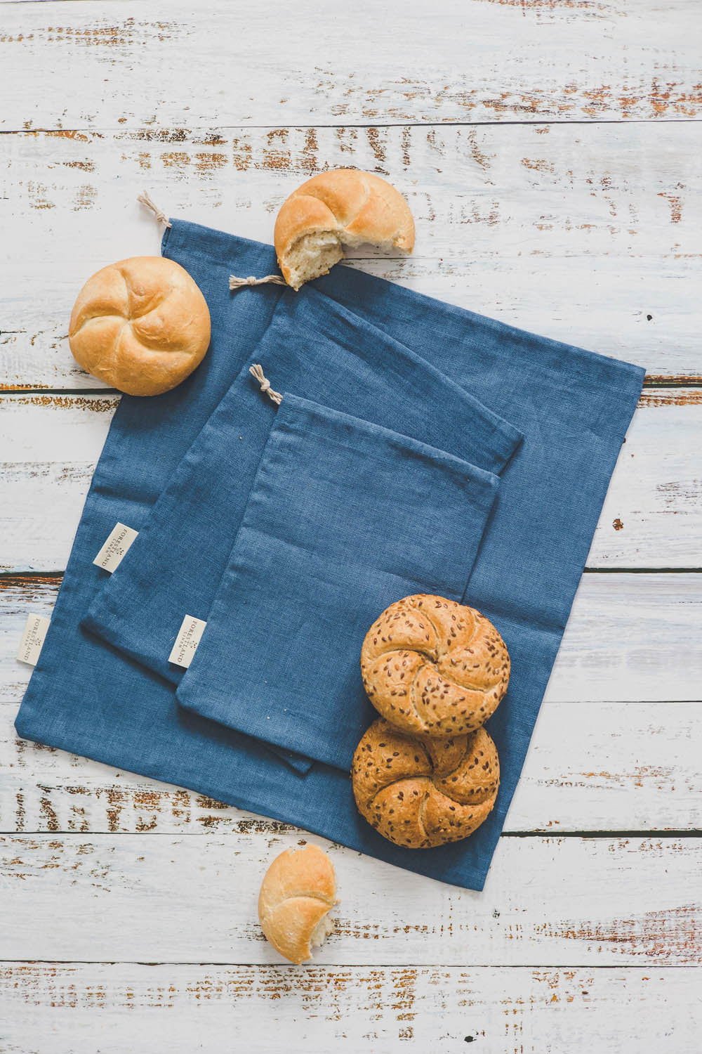 Cornflower blue linen bread bag