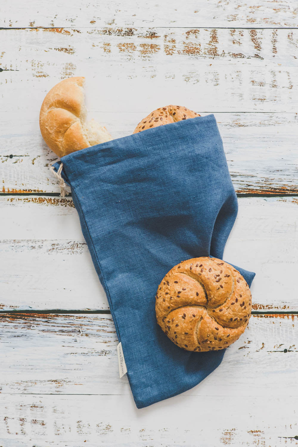 Cornflower blue linen bread bag