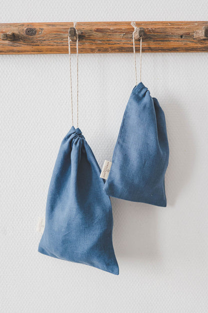 Cornflower blue linen bread bag