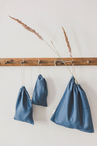 Cornflower blue linen bread bag