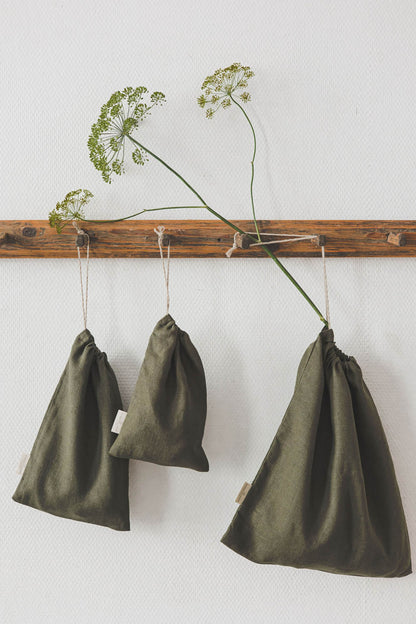 Forest green linen bread bag