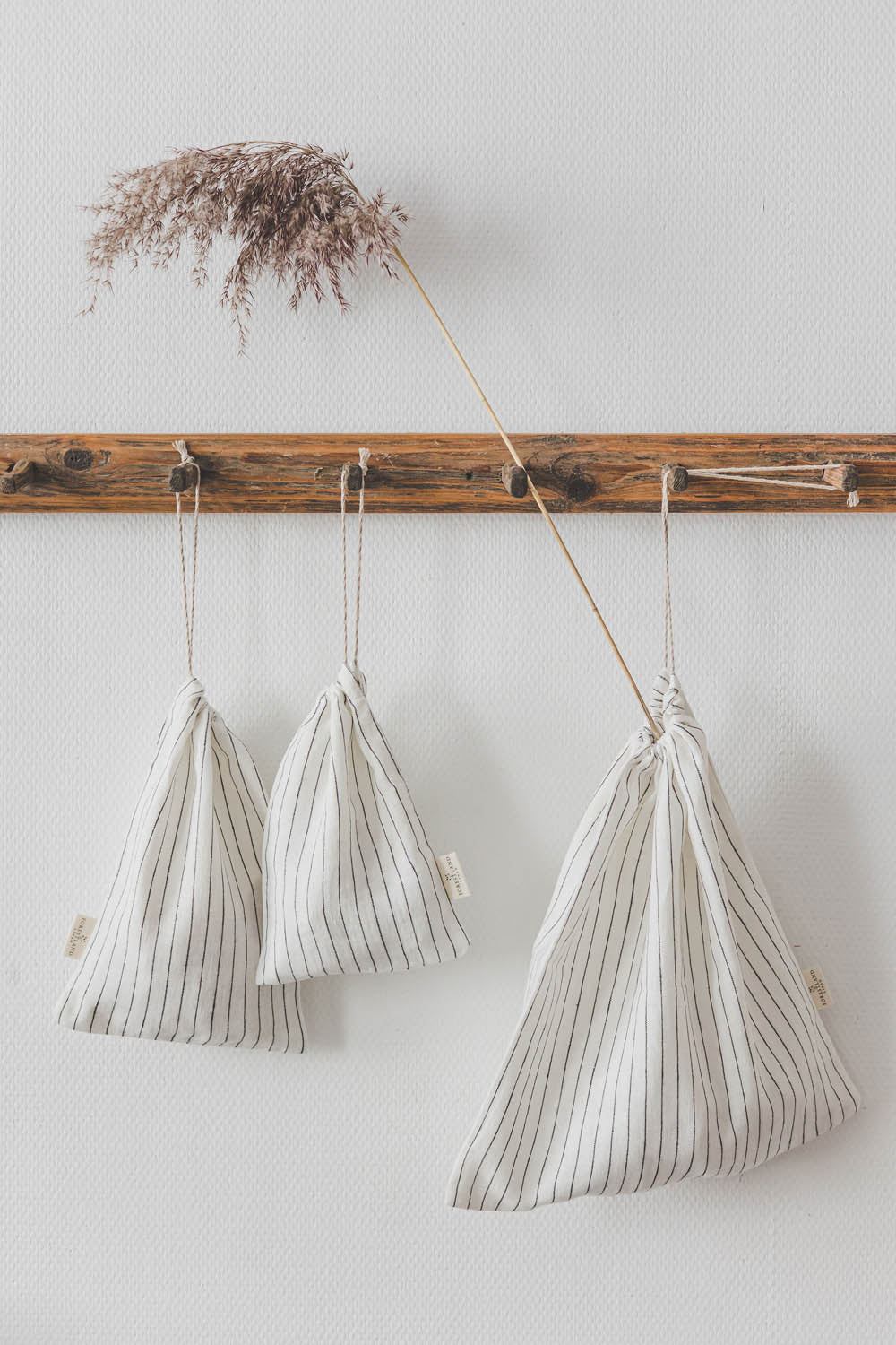 White linen bread bag with black stripes