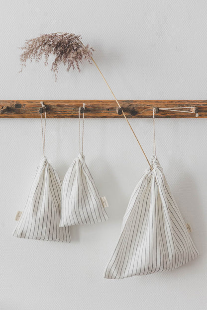 White linen bread bag with black stripes