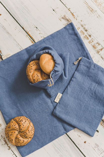 Denim blue linen bread bag