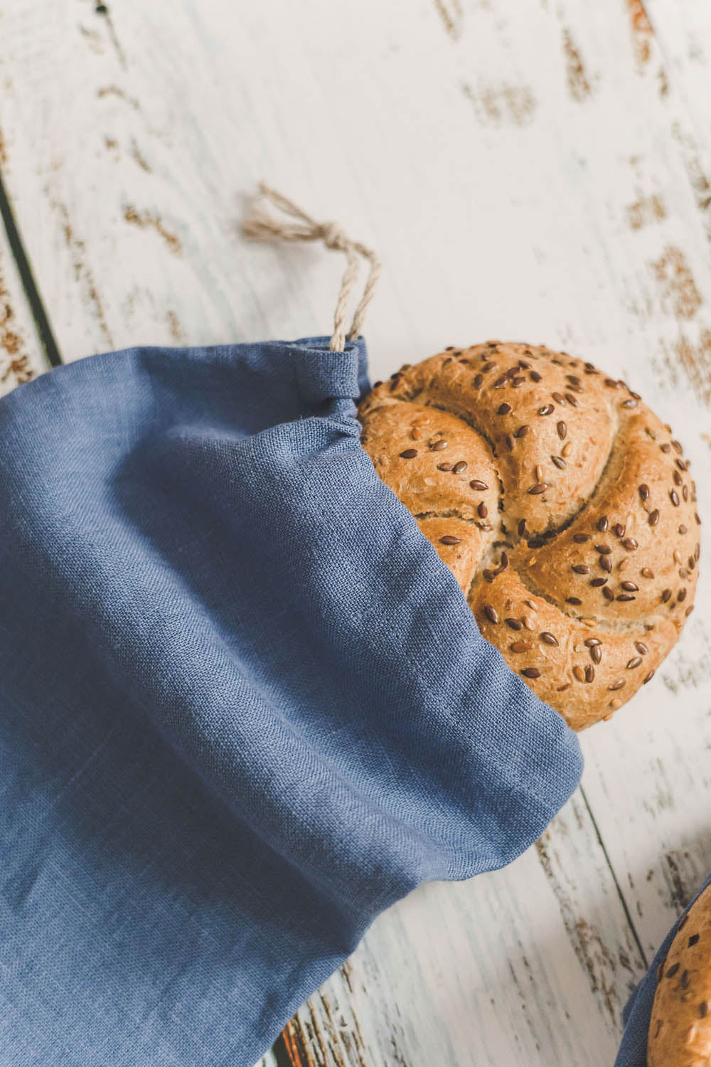 Denim blue linen bread bag