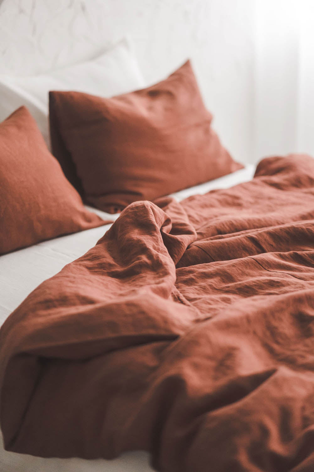 Burnt orange linen duvet cover with buttons