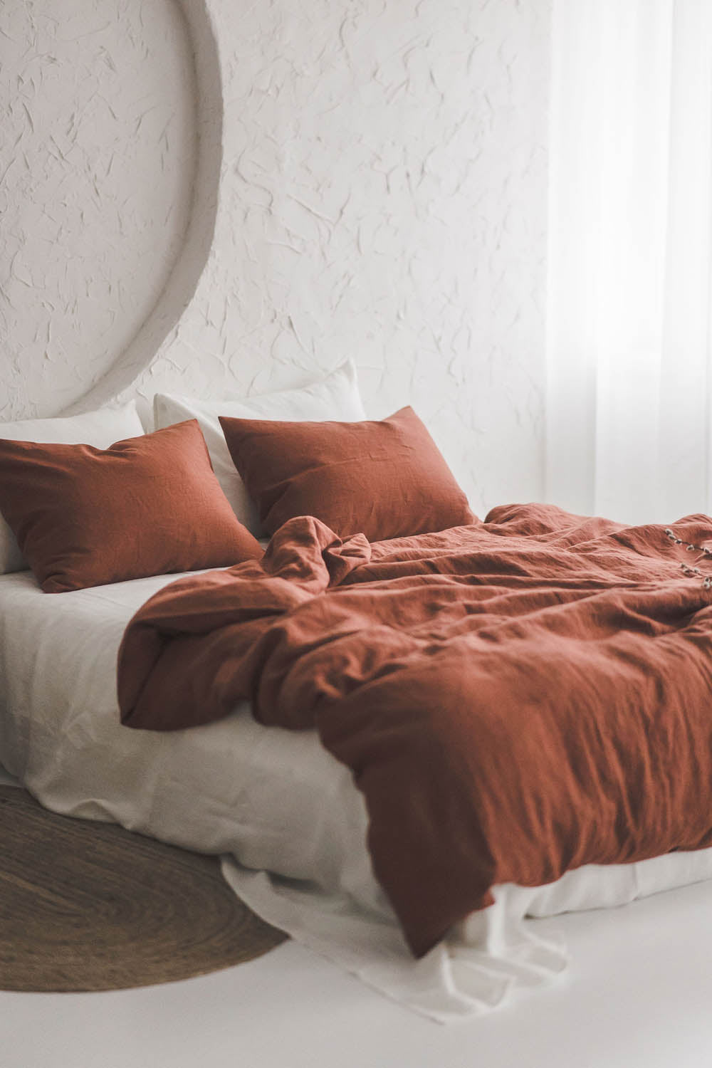 Burnt orange linen duvet cover with buttons