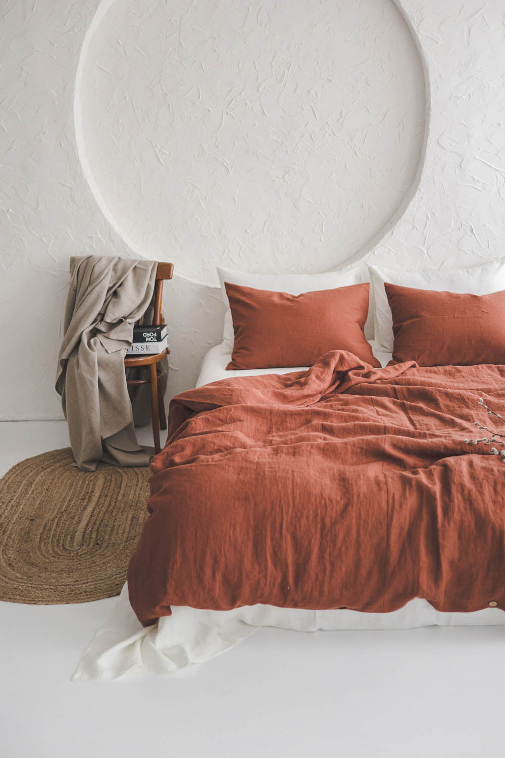 Burnt orange linen duvet cover with buttons