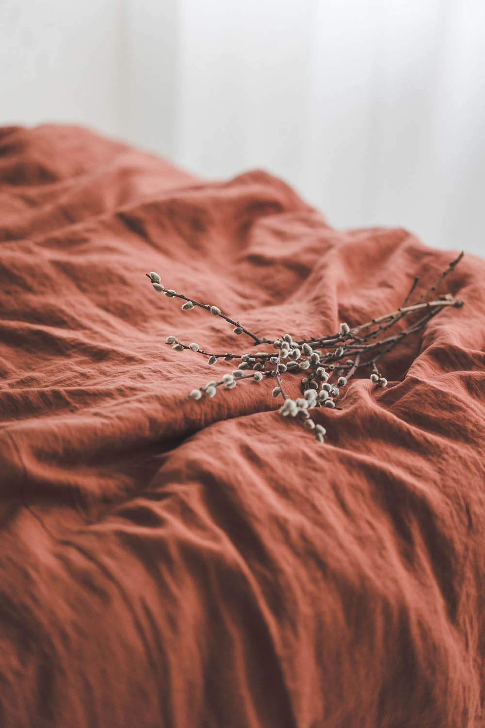 Burnt orange linen duvet cover with buttons