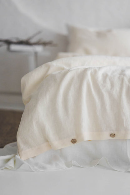 Cream linen duvet cover with buttons