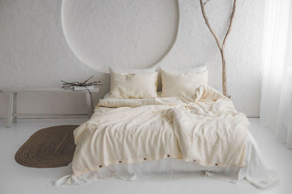 Cream linen duvet cover with buttons