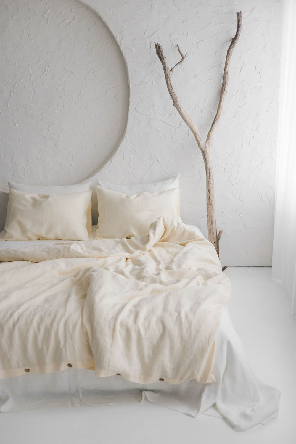 Cream linen duvet cover with buttons