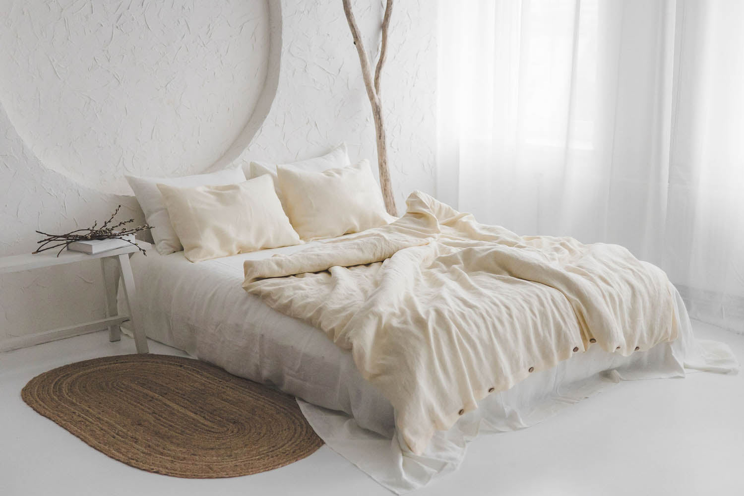 Cream linen duvet cover with buttons