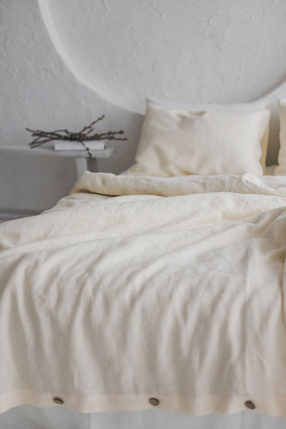 Cream linen duvet cover with buttons