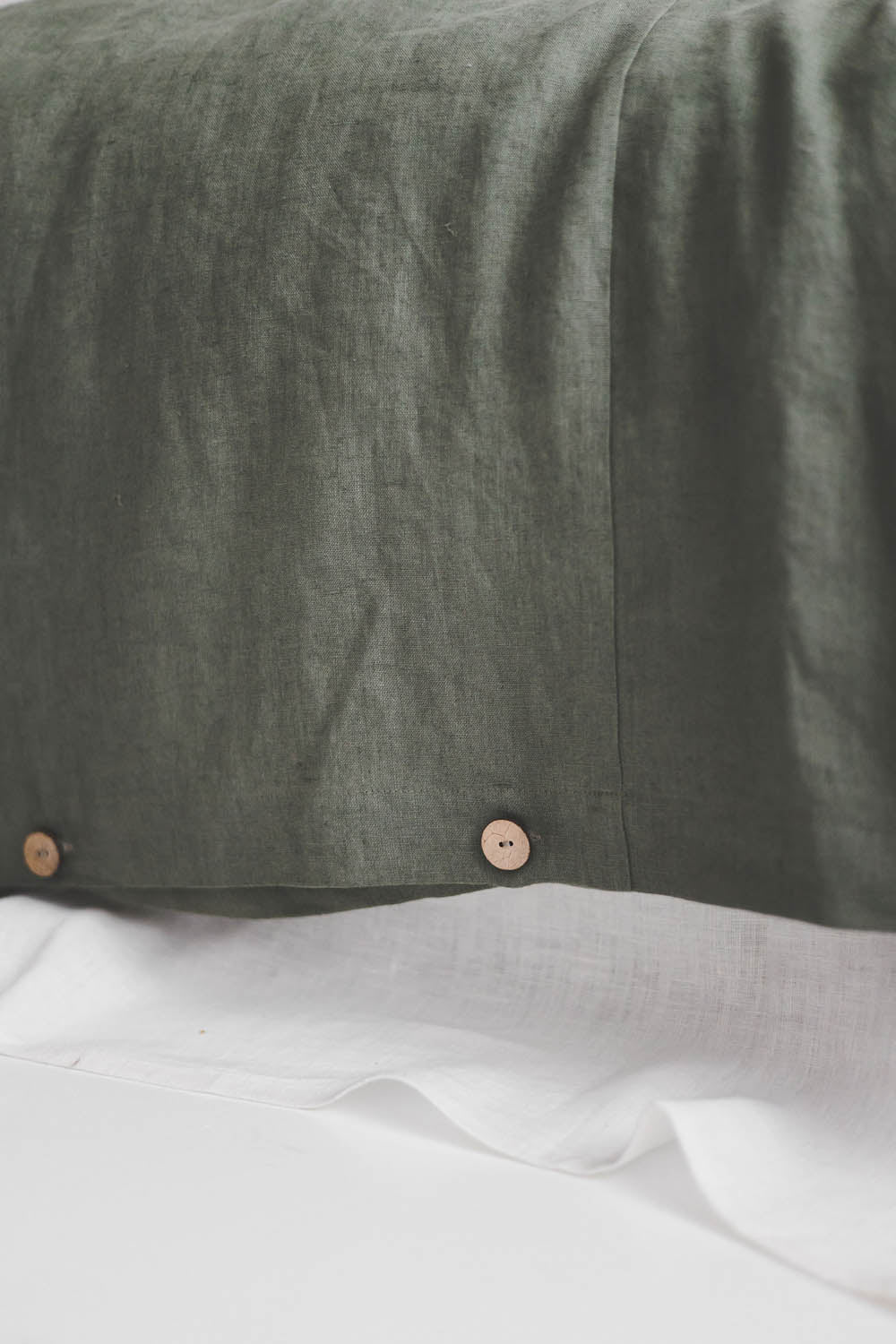 Gray green linen duvet cover with buttons