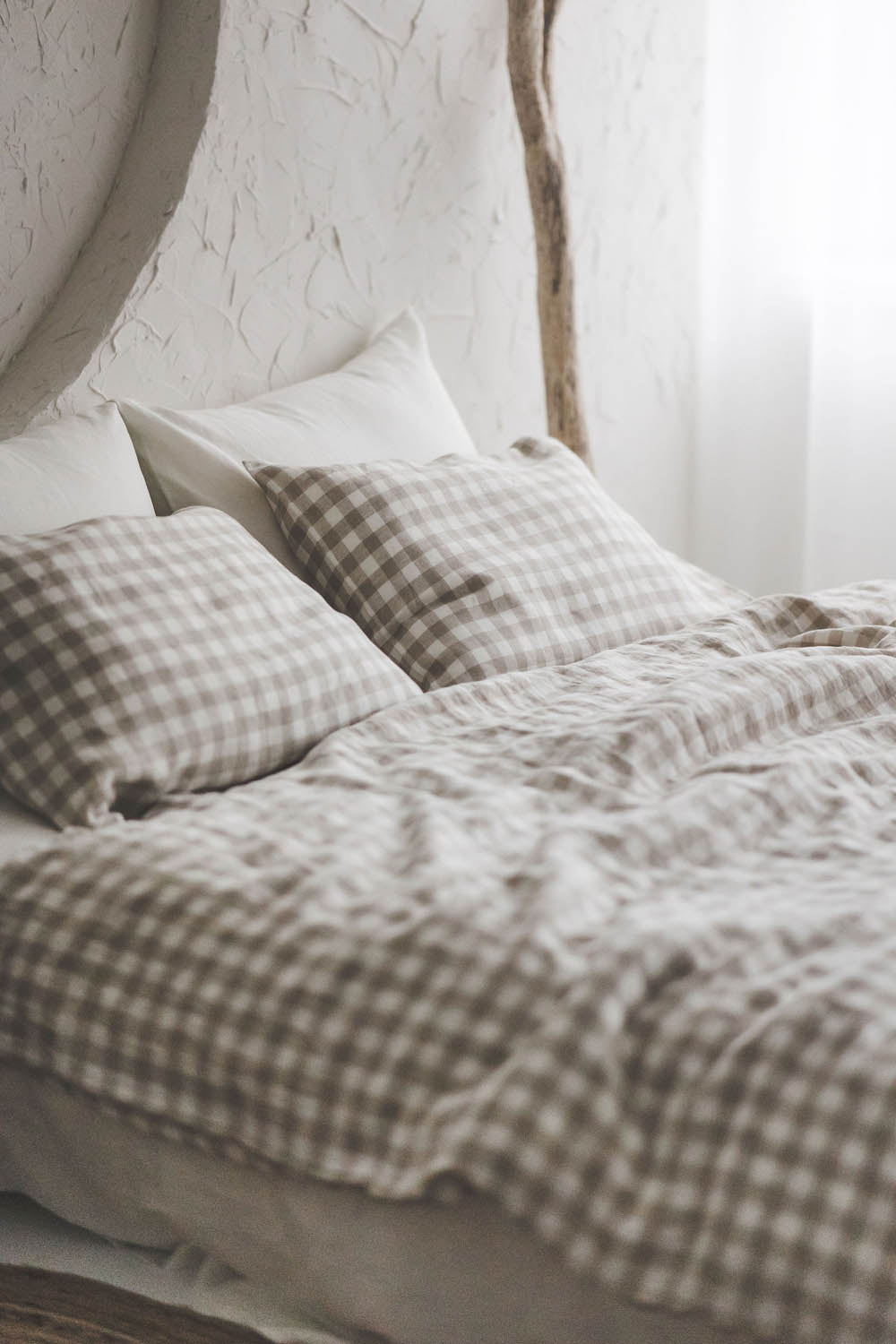 Checkered linen duvet cover with buttons