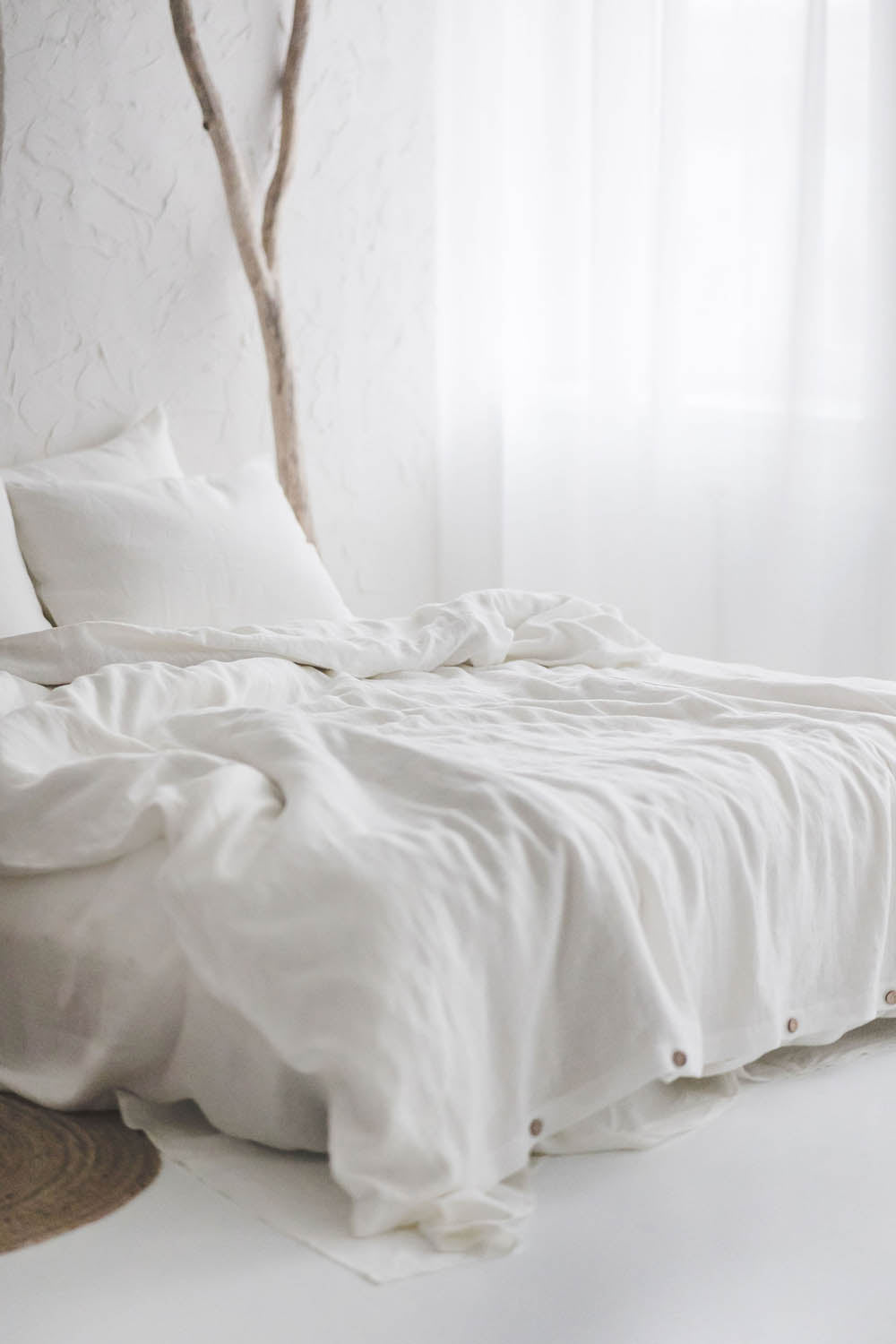 Off white linen duvet cover with buttons