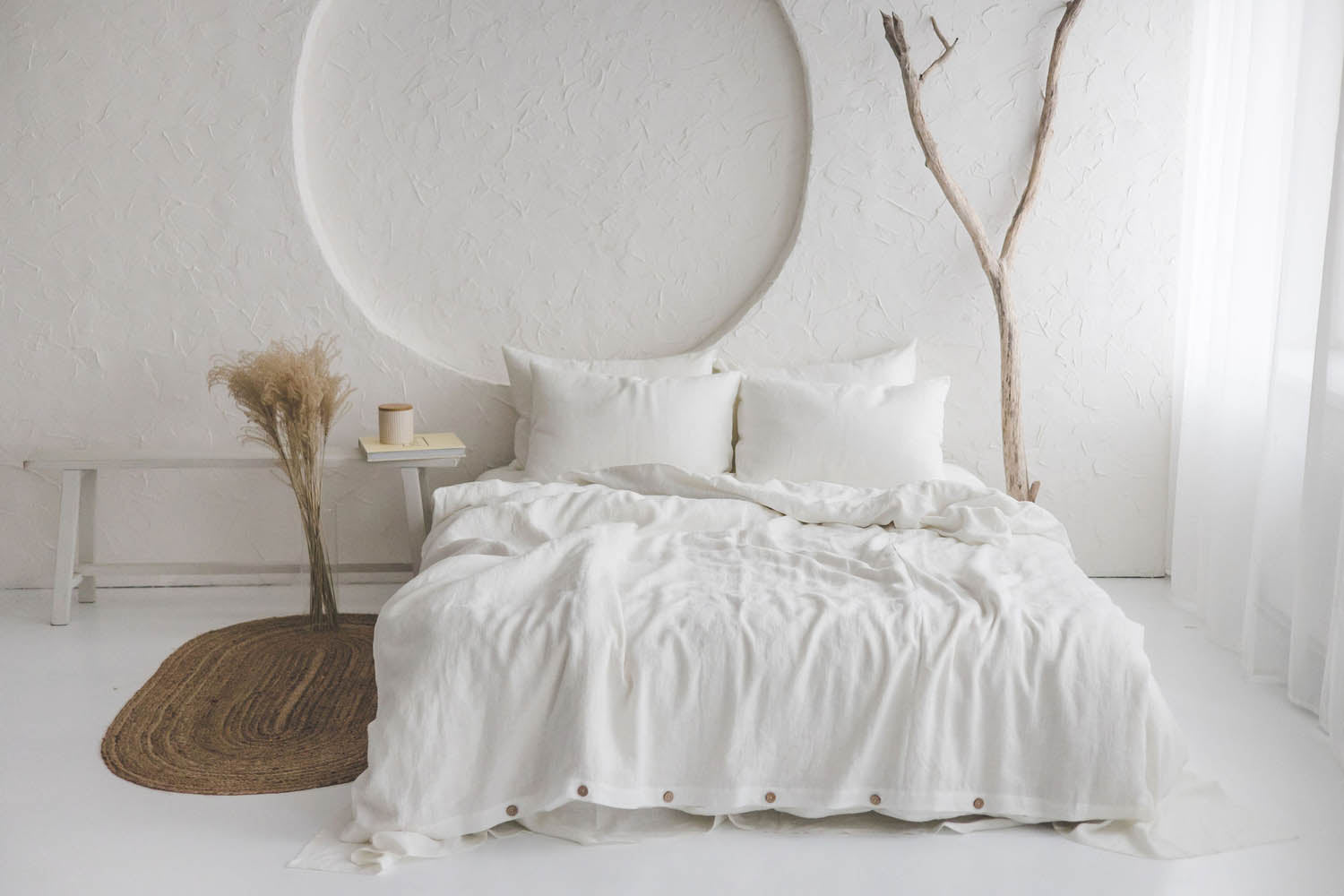 Off white linen duvet cover with buttons