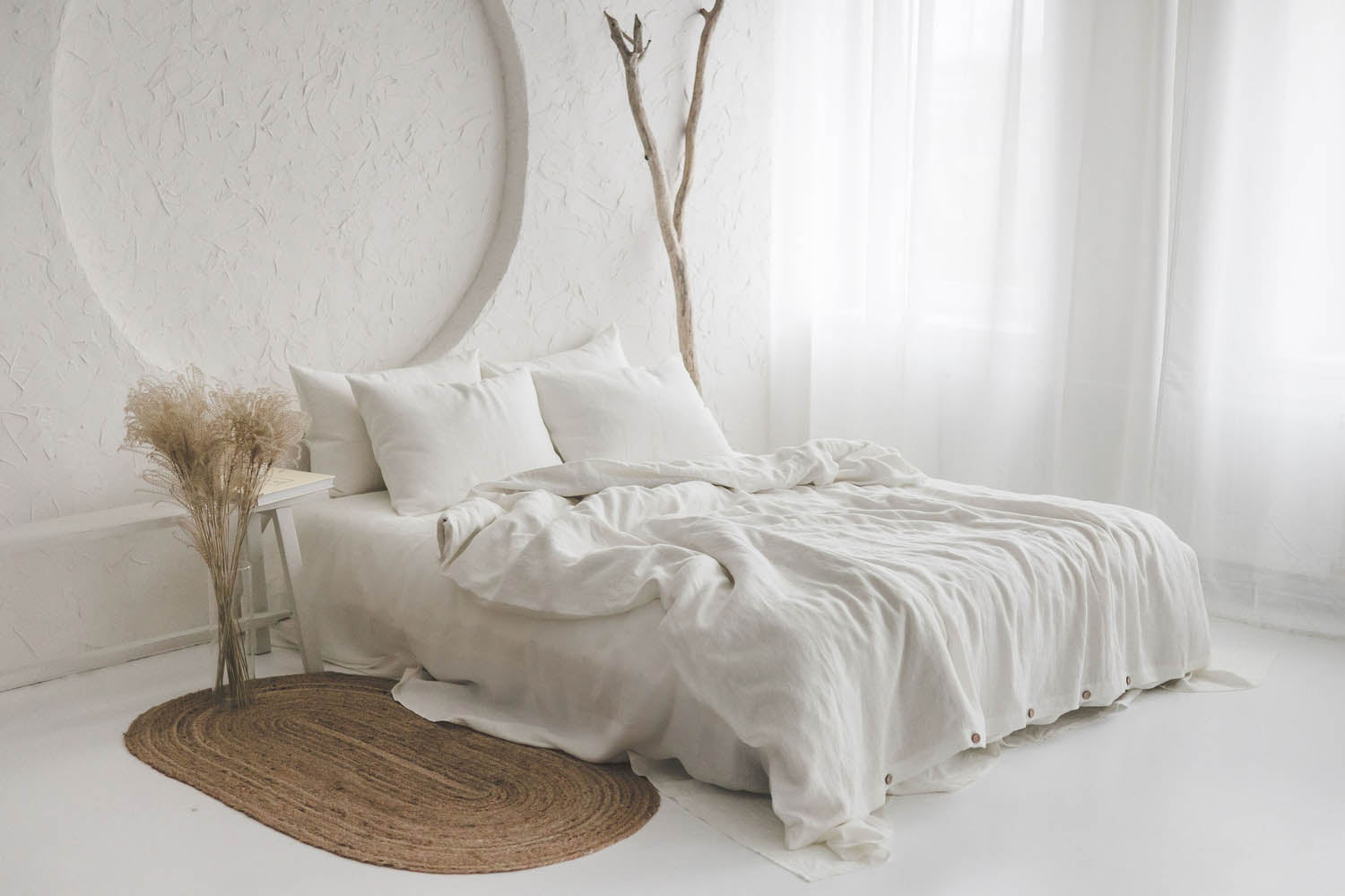 Off white linen duvet cover with buttons