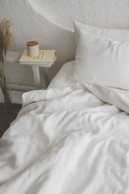 Off white linen duvet cover with buttons