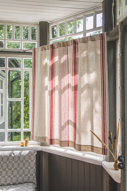 French style linen curtain with cherry red stripes