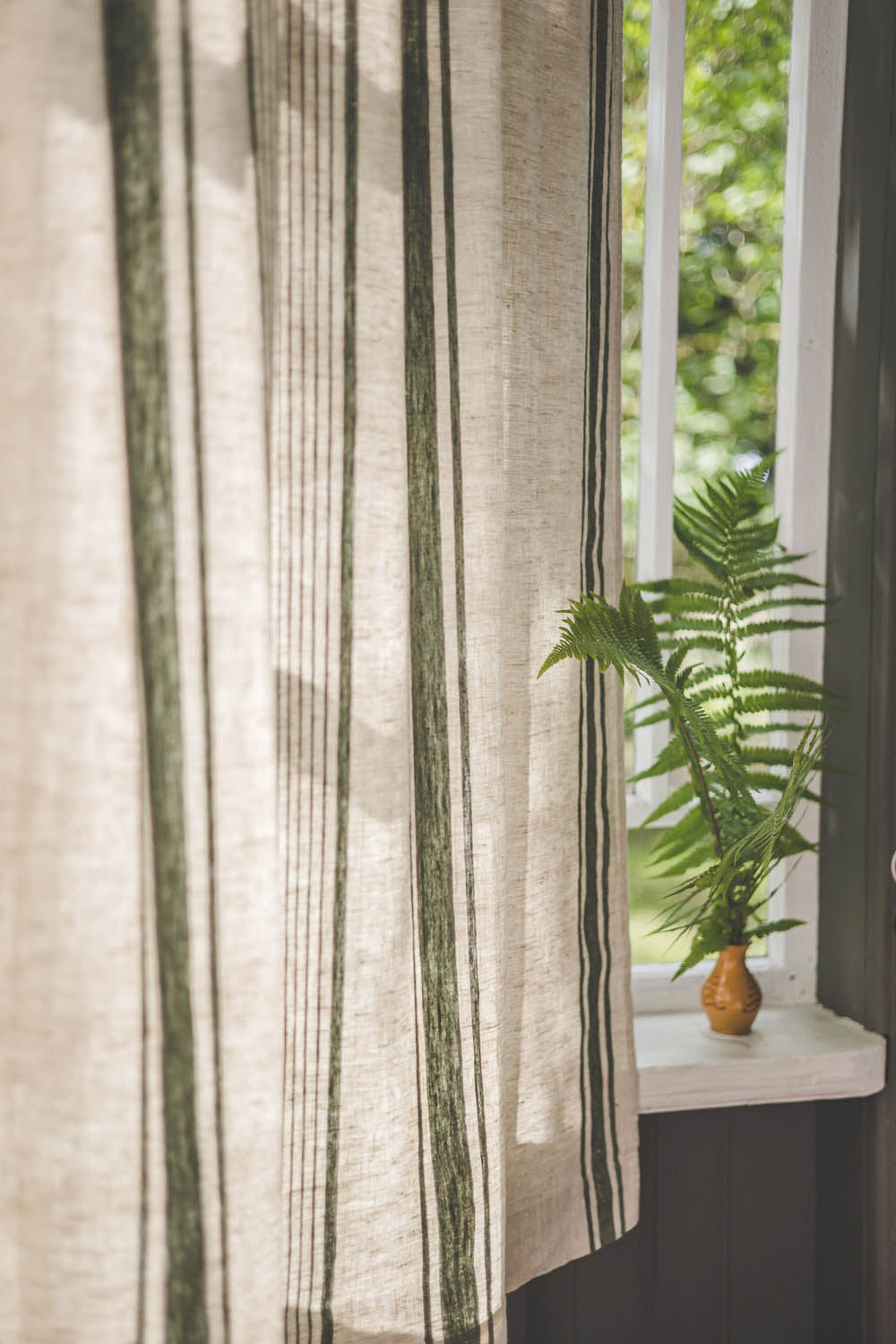 French style linen curtain with green stripes