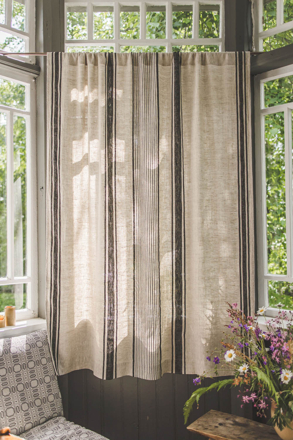 French style linen curtain with black stripes