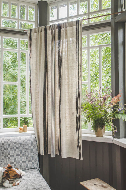 French style linen curtain with black stripes