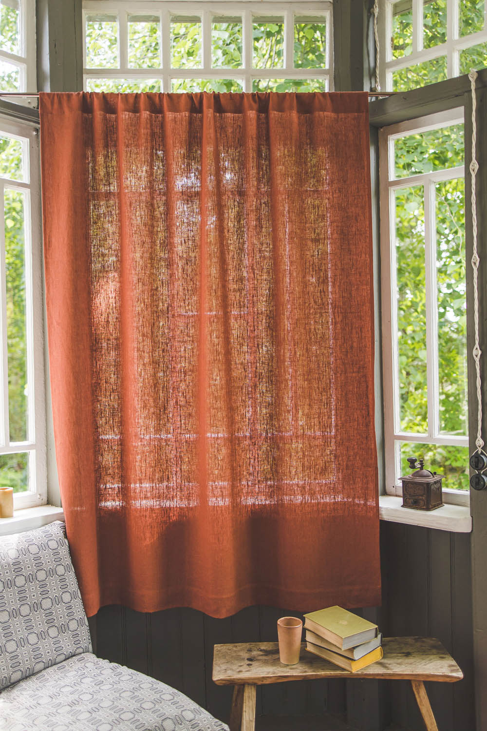 Heavyweight burnt orange linen curtain