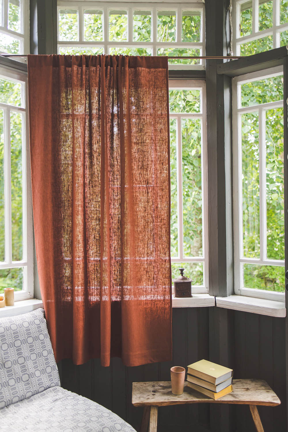 Heavyweight burnt orange linen curtain