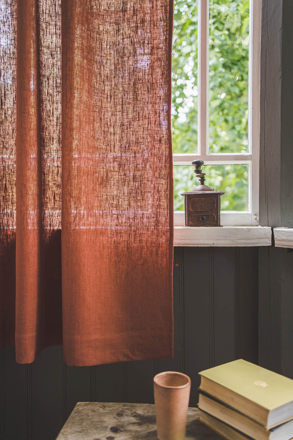 Heavyweight burnt orange linen curtain