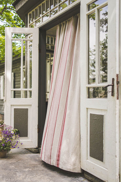 French style linen curtain with cherry red stripes