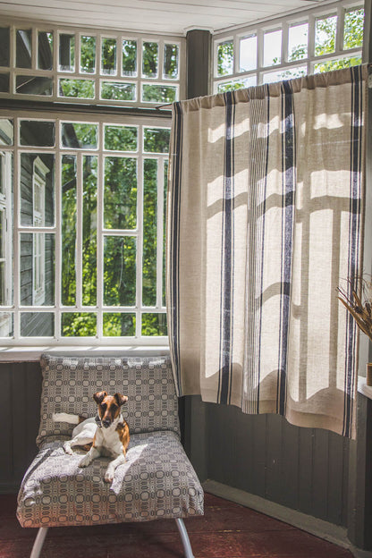 French style linen curtain with blue stripes