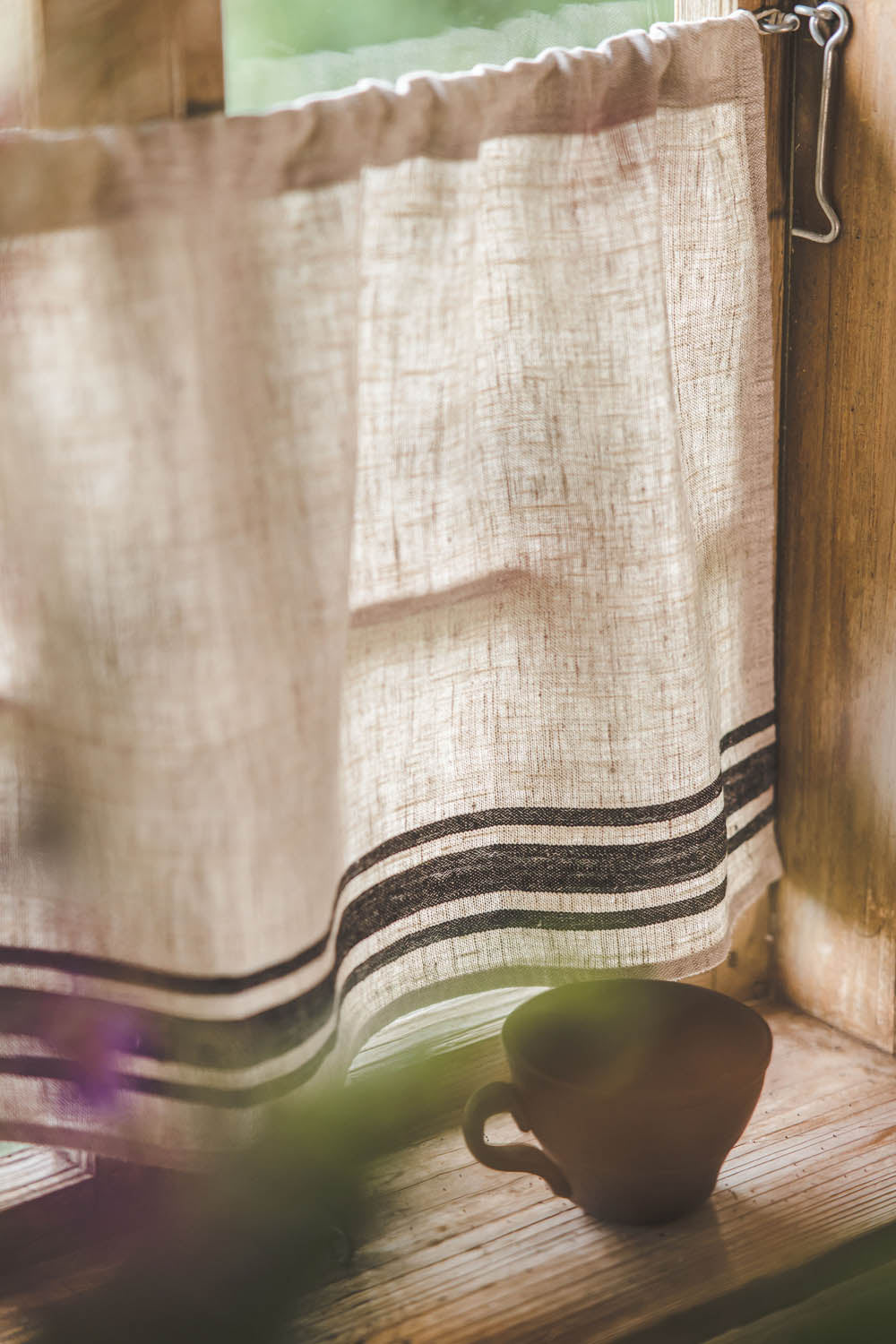 French style linen cafe curtain with black stripes