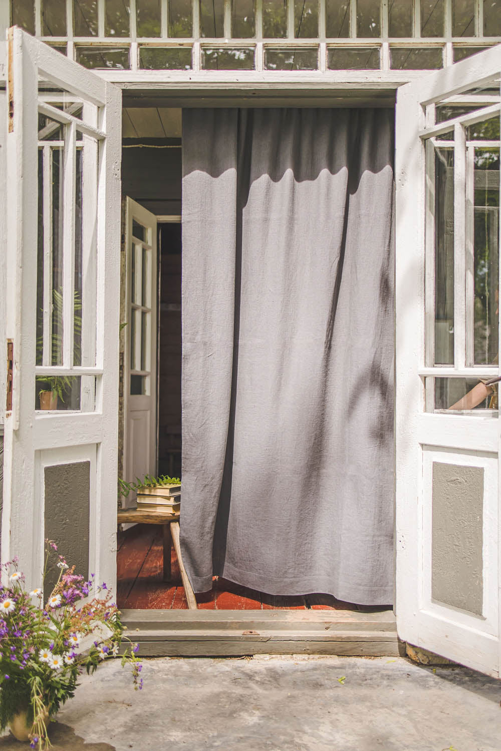 Heavyweight charcoal gray linen curtain