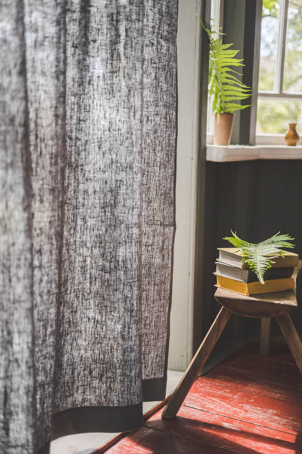 Heavyweight charcoal gray linen curtain