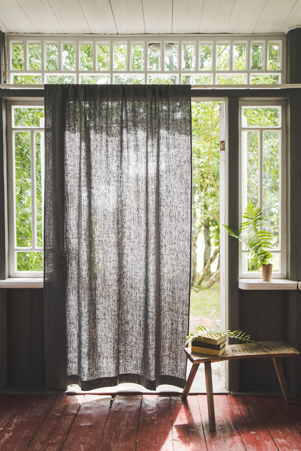 Heavyweight charcoal gray linen curtain