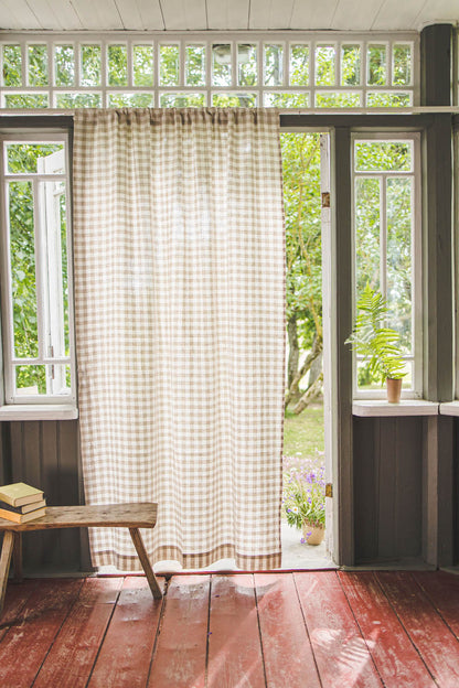 Checkered linen curtain