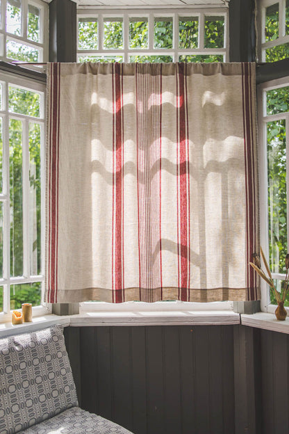 French style linen curtain with cherry red stripes